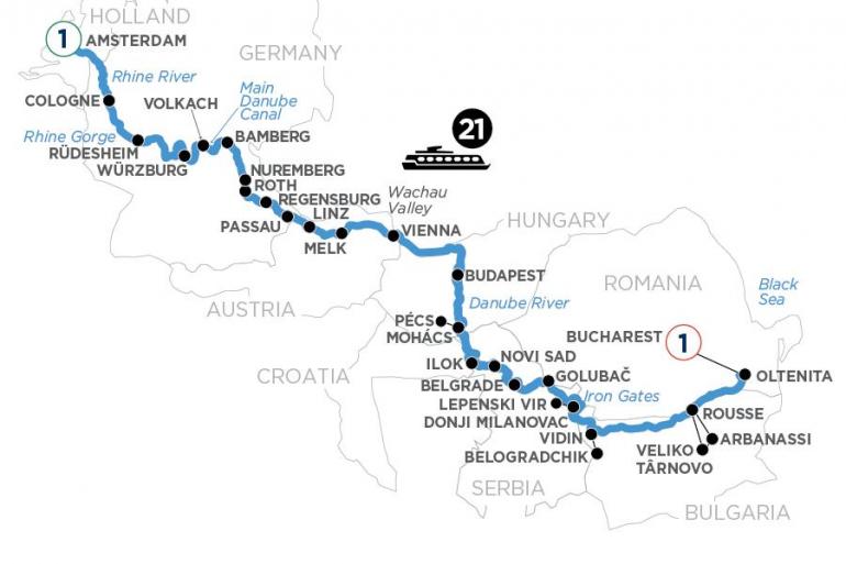 Iconic Rivers of Europe - the Rhine, Main & Danube with 1 Night in Amsterdam tour