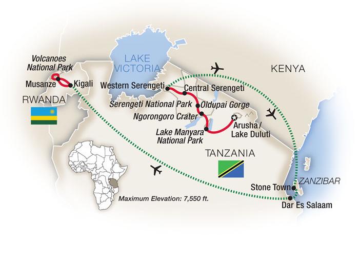 Arusha Ngorongoro Crater Mountain Gorilla Safari: Tanzania, Zanzibar & Rwanda 2024 Trip