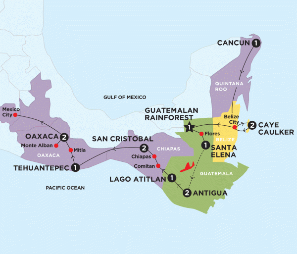 Antigua Caye Caulker Central Trail (Start Cancun, end Mexico City) Trip