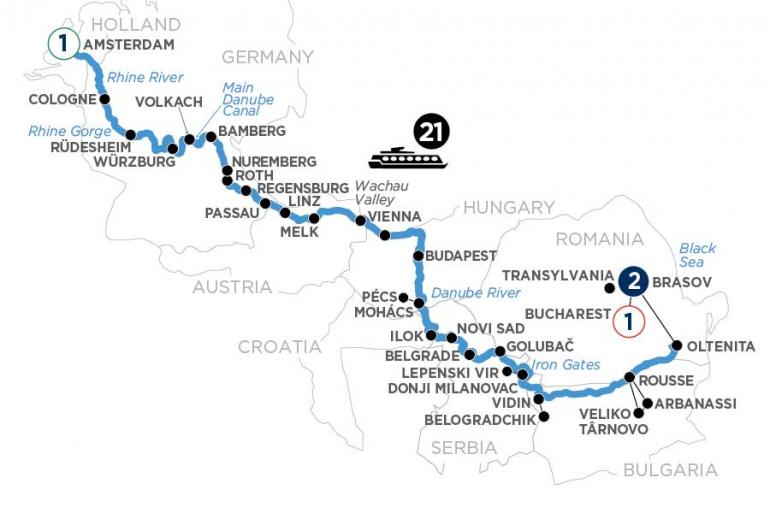 Iconic Rivers of Europe - the Rhine, Main & Danube with 1 Night in Amsterdam & 2 Nights in Transylvania tour