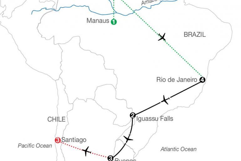 Buenos Aires Manaus South America Getaway with Amazon & Santiago Trip
