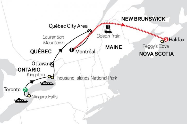 Montreal Niagara Falls Ontario & French Canada with Ocean Train to Halifax Trip