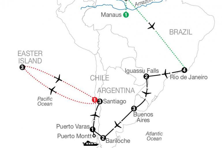 Bariloche Buenos Aires South American Odyssey with Amazon & Easter Island Trip