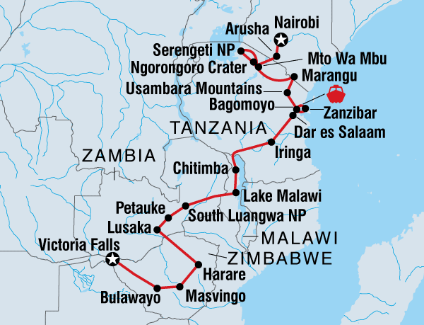 Lake Malawi Luangwa Vic Falls to Kenya Trip