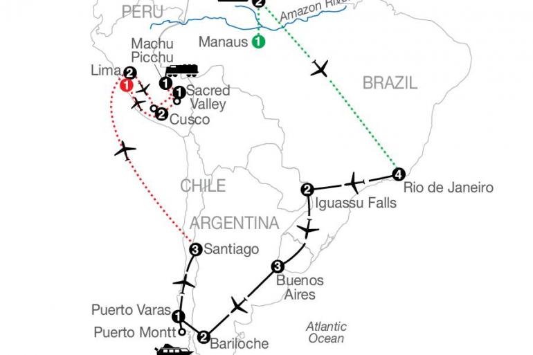 Bariloche Buenos Aires South American Odyssey with Amazon & Peru Trip