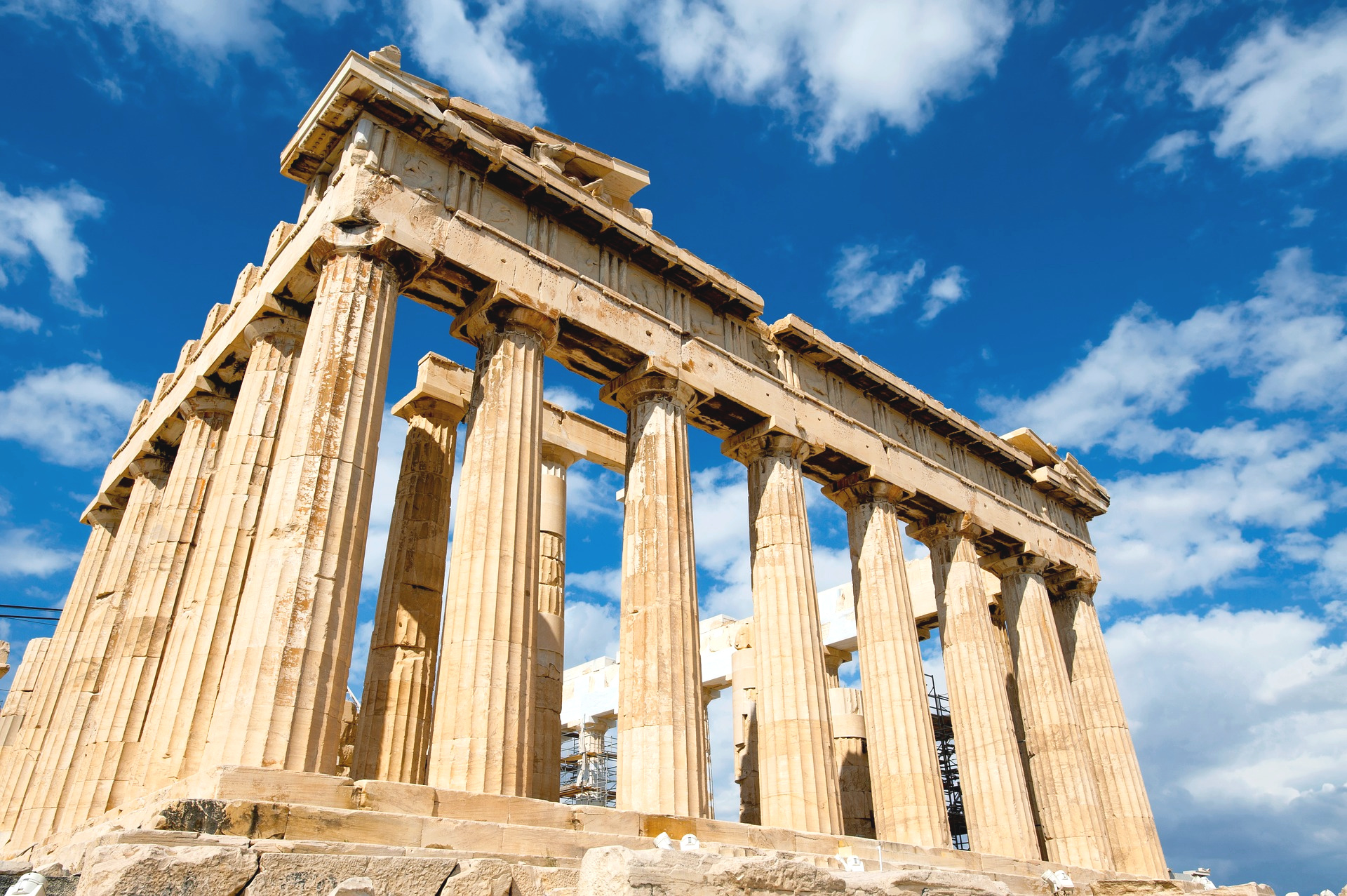 The Parthenon. Classical Greek architecture. Twelve columns in view