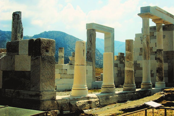 View of the Aegean Mediterranean Sea from the ancient ruins of the