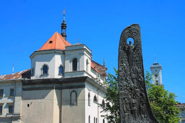 Lviv Ukraine old town and clock tower