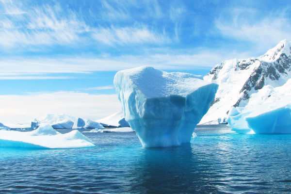 Antarctica ocean waters with icebergs