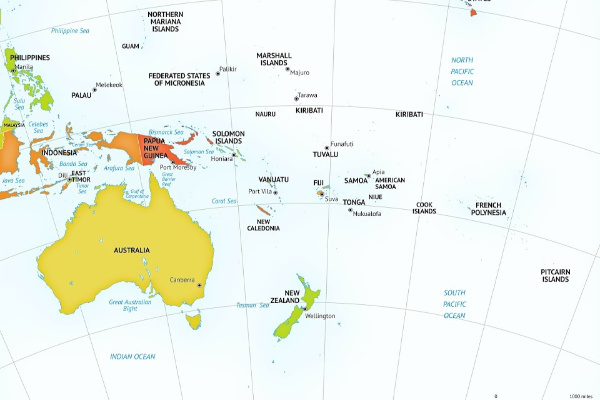 Oceania on the map