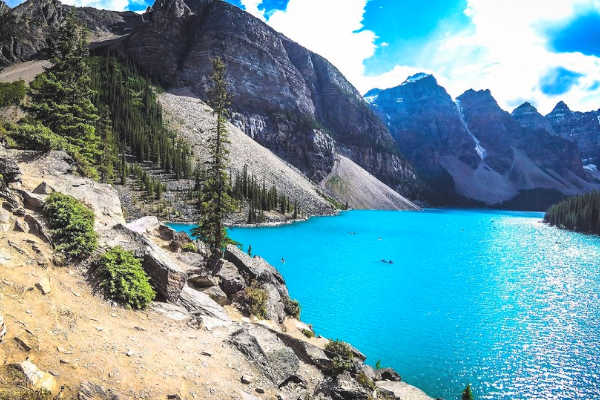 Bright blue lake in British Columbia Canada
