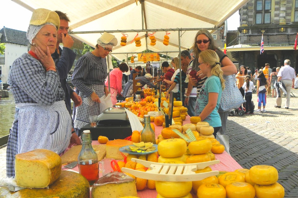 Dutch cheese stall at market in the Netherlands