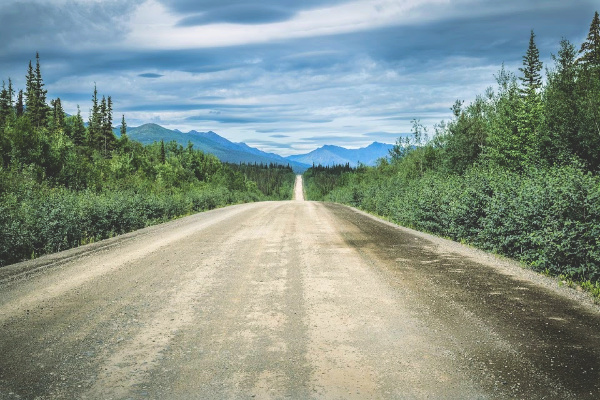 Road through Denali National Park in Alaska