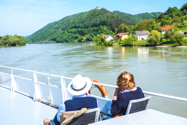 Couple on river cruise in europe