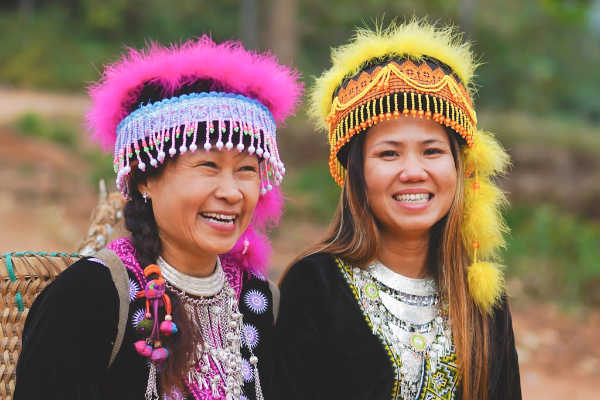 hmong hill tribe women in traditional dress