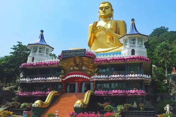 Golden buddha statue at Dambulla in Sri Lanka