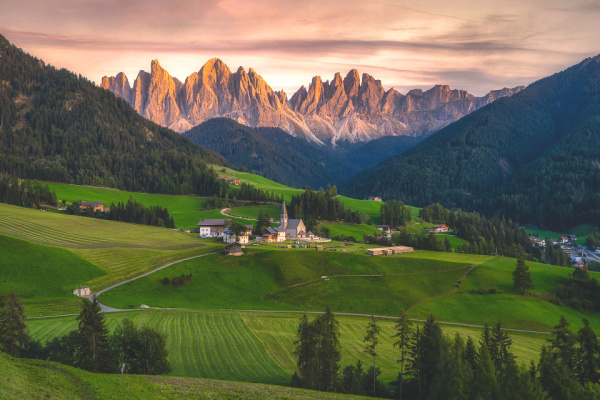 Dolomites in Italy at sunset