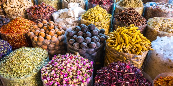 Sample of many spices in Middle Eastern market