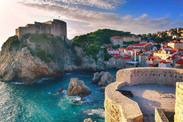 Dubrovnik city walls at dusk in Croatia