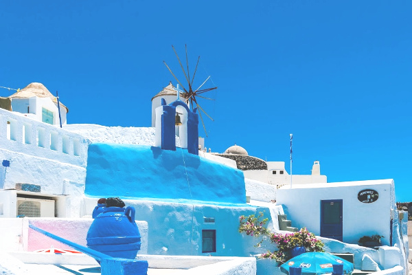 Blue buildings in Greece