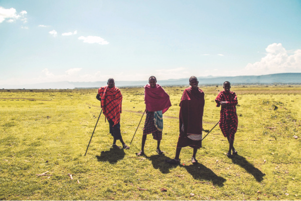 Group of masai tribesmen in tanzania