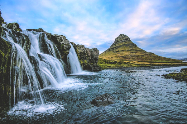 Waterfall and mountain in Iceland