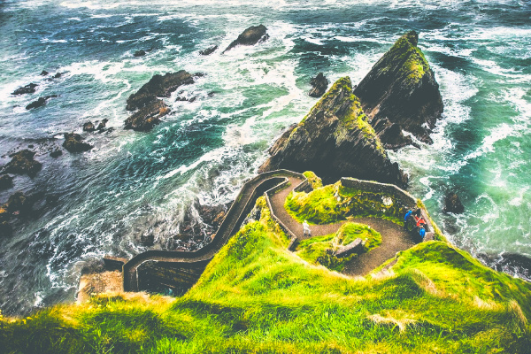 Ireland coastline with tour group