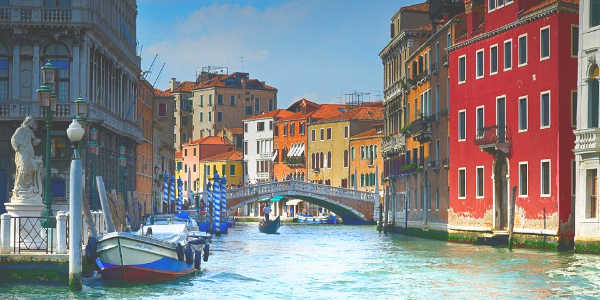 Brightly colored buildings in Venice, Monograms travel