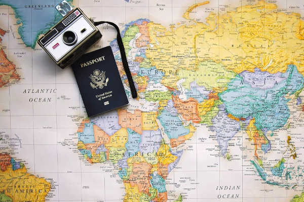 Map and passport, planning international travel