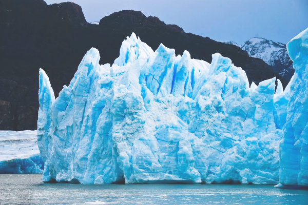 Bright blue icy glacier in patagonia