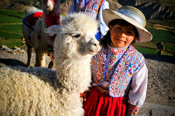 Young girl with Llama in Peru
