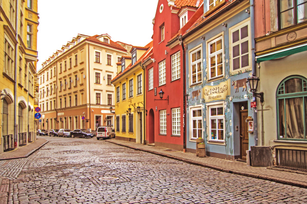 Quaint european street in Riga, Latvia