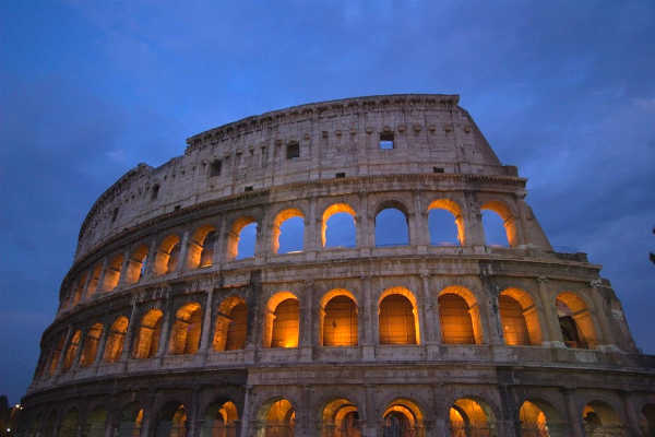 Rome ruins lit up at night