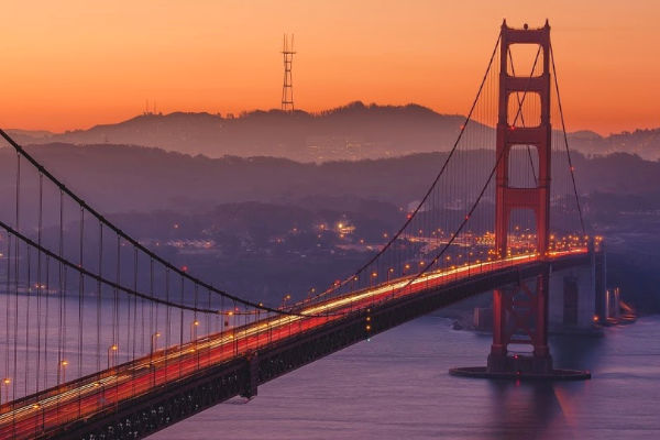 Golden Gate Bridge at sunset in San Francisco