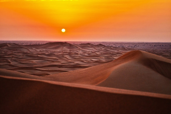 An empty desert at sunset 