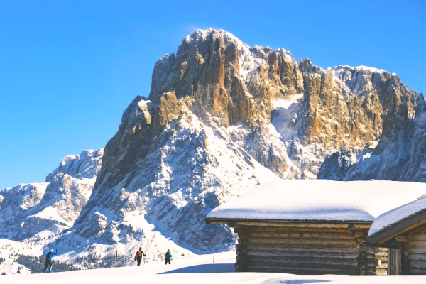Hut in snow in the Dolomites 