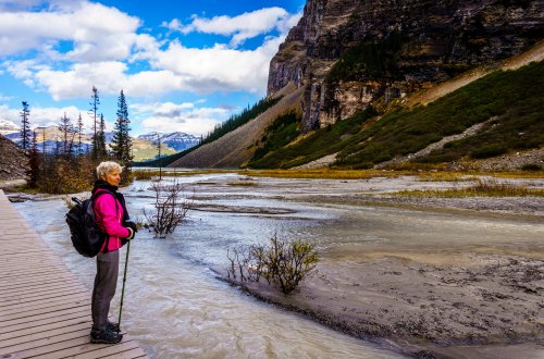 Senior woman on hiking trip