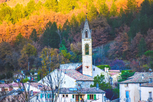 France small town and church October colors 