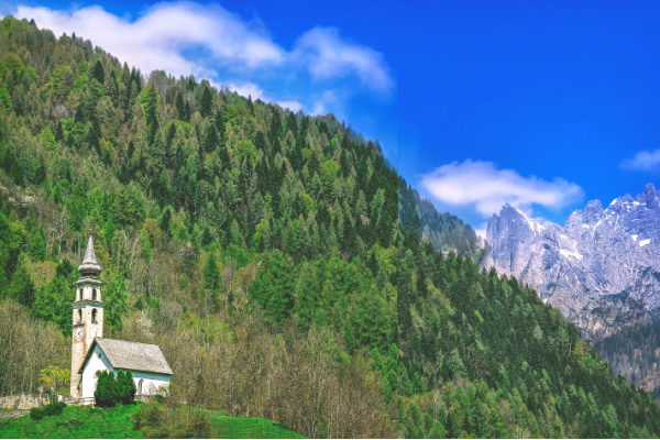 Mountain church in Italian Dolomites