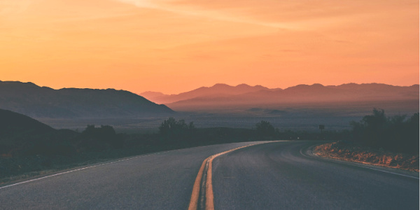 Open road at sunset 