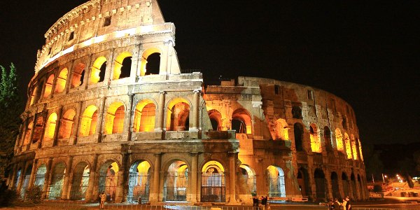Colosseum in Rome Italy lit up at night