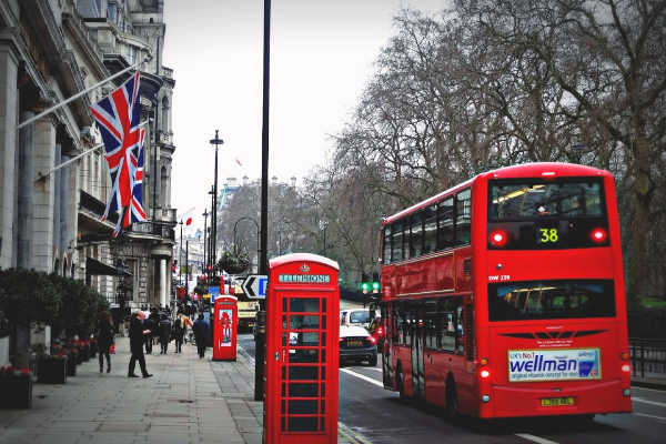 Red double decker bus in London