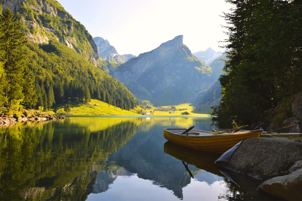 Canoe and lake in Switzerland