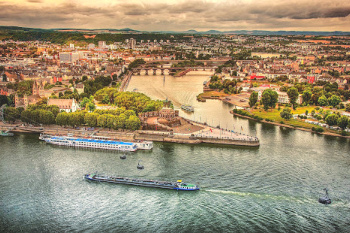 Rhine River cruise vessels converging at the the Moselle