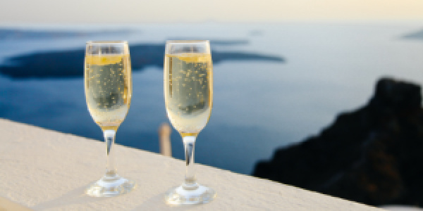 Champagne in Thera, Greece.