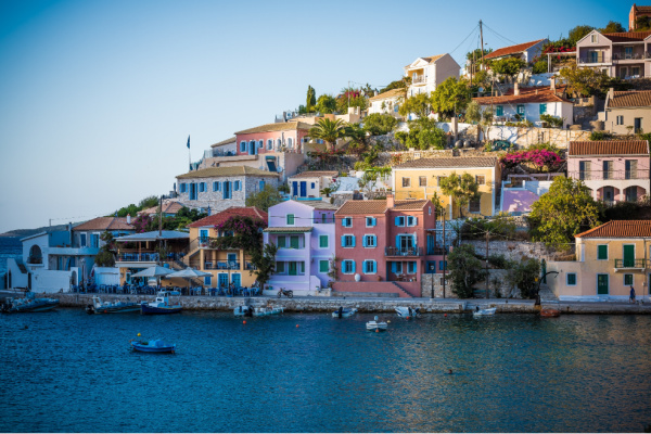 Colorful buildings in Asos, Greece.