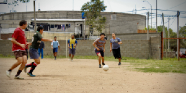 Playing soccer in Montevideo, Uruguay.