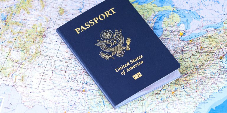 Passport on a world map