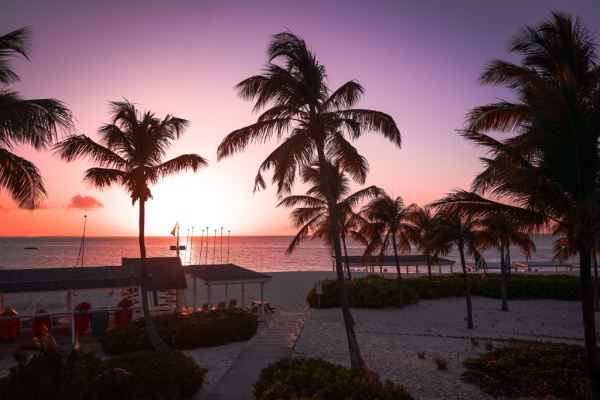 Sunset on a beach in Turks and Caicos Islands.